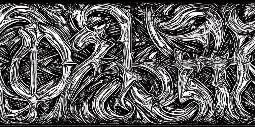 Prompt: the word subsume in death metal typeface, symmetrical, super detailed, chrome, shiny