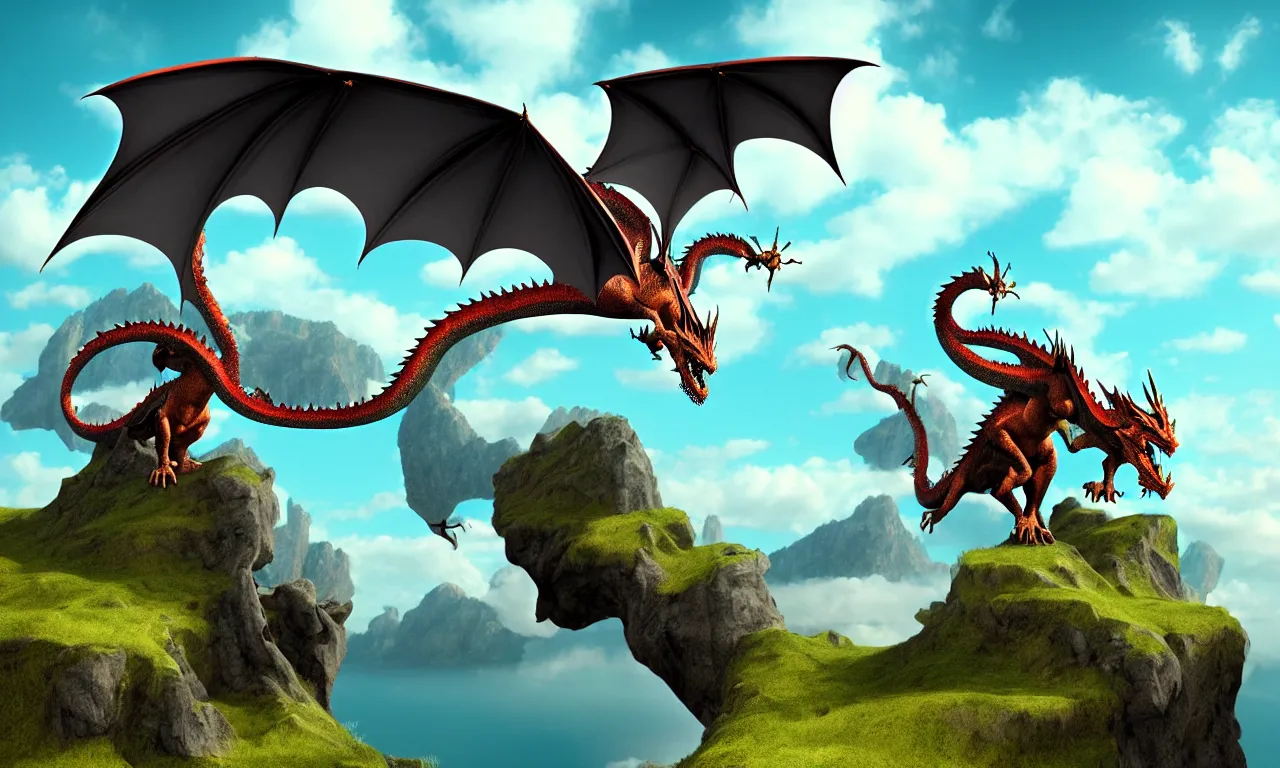 Image similar to riding a dragon over a cliff, digital art, 3 d illustration, transparent backround