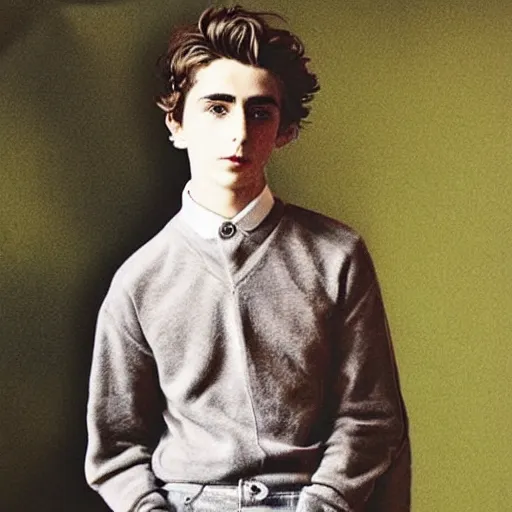 Prompt: “Timothée Chalamet portrait, color vintage magazine illustration 1950”