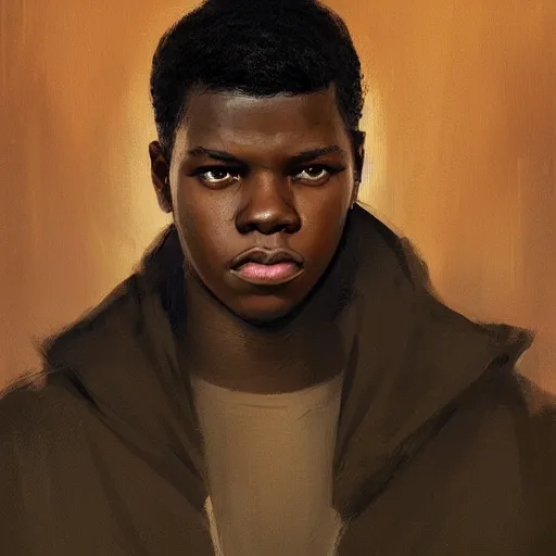 Image similar to portrait of a man by greg rutkowski, young jedi kinght that looks like john boyega, wearing purple and black robes, star wars expanded universe, he is about 3 0 years old, highly detailed portrait, digital painting, artstation, concept art, smooth, sharp foccus ilustration, artstation hq