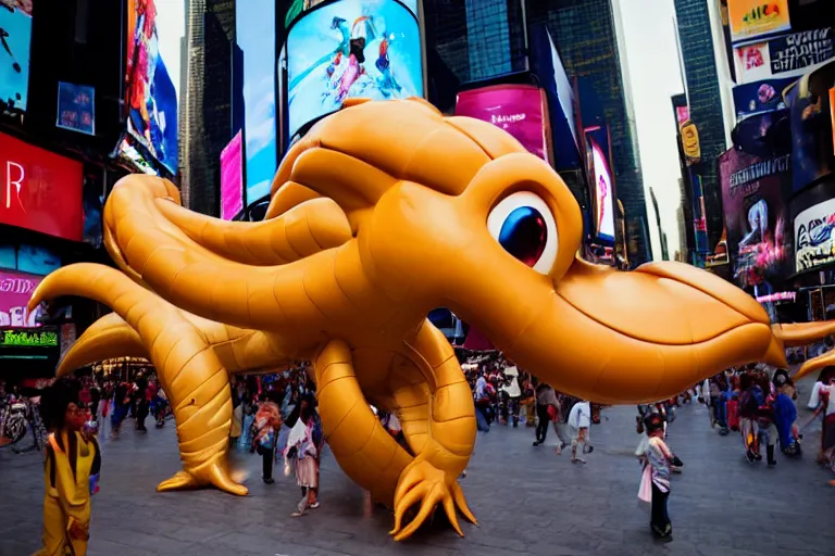 Image similar to closeup potrait of dragonite in times square, natural light, sharp, detailed face, magazine, press, photo, Steve McCurry, David Lazar, Canon, Nikon, focus