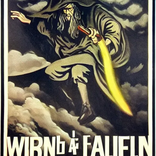 Image similar to WW2 propaganda poster showing Gandalf warning about the dangers of the one ring.