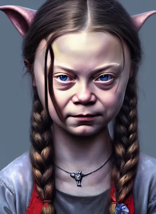 Prompt: portrait of greta thunberg as a medieval goblin girl, beautiful face, hyper realistic, highly detailed, digital painting, artstation, illustration, concept art by hyung tae and frank frazetta, digital paint, matte paint, washed colors, dark, gloomy