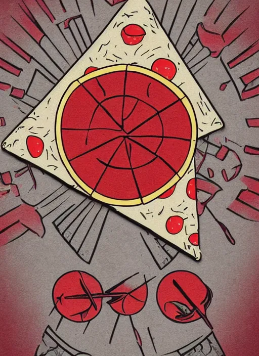 Prompt: tarot card of pizza, meaning tasty food, high quality image, modern digital art, stylish, black and red