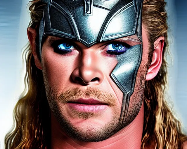 Image similar to chris hemsworth as thor with drag queen makeup, digital art, amazing detail