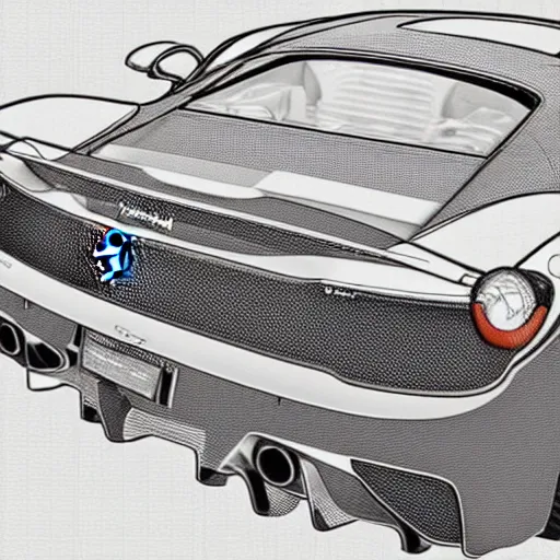 Image similar to ferrari 4 5 8 italia schematics by leonardo da vinci