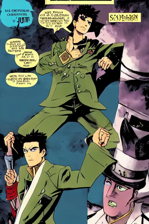 Image similar to corto maltese meets jotaro kujo, morioh, comic book