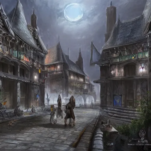 Prompt: a medieval fantasy city run by anthropomorphic dogs, concept art, beautiful sketch, 4 k, highly detailed, unreal engine