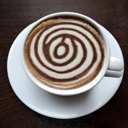 Prompt: most attractive cup of flat white coffee ever, with a labyrinth drawn in the foam