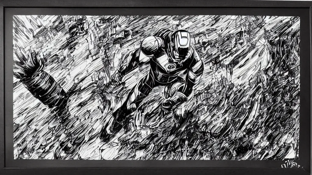 Prompt: a Scratchboard of ironman