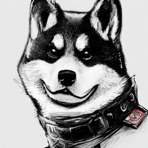 Image similar to portrait of a communist shiba inu dog as a political commissar, tragic, elegant, fantasy, hd shot, digital portrait, beautiful, artstation, comic style, by artgerm, guy denning, jakub rozalski, magali villeneuve and charlie bowater