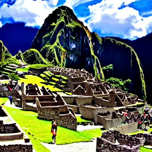 Image similar to machu picchu with Jim Carrey face as the mountain