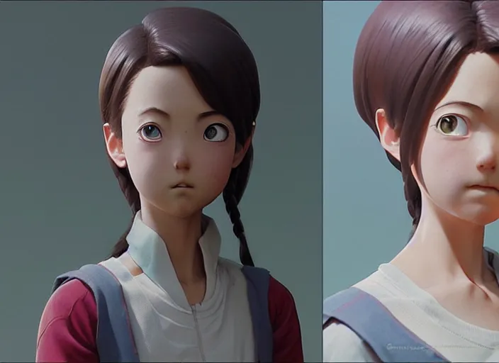 Image similar to a 3 d film animation still portrait of a 1 9 8 0's manga heroine, finely detailed features, sun light, painted by greg rutkowski, akira toriyama studio ghibli