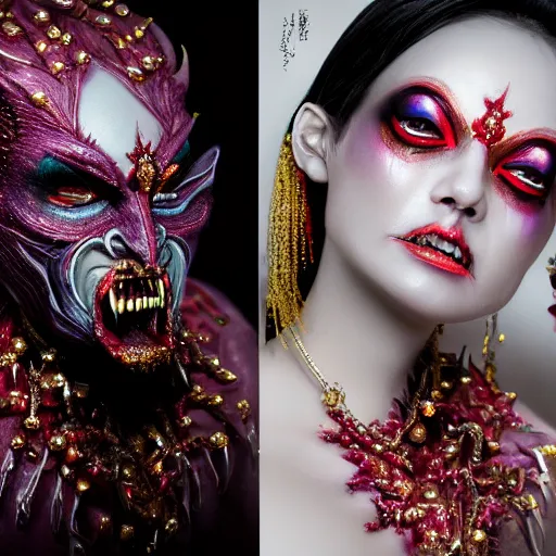 Prompt: a demon inspired by jewels created by the make up artist hungry, photographed by andrew thomas huang, cinematic, expensive visual effects