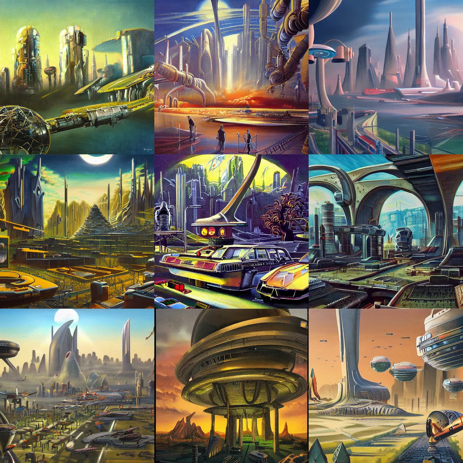 Prompt: naturalists painting of a retro sci - fi city