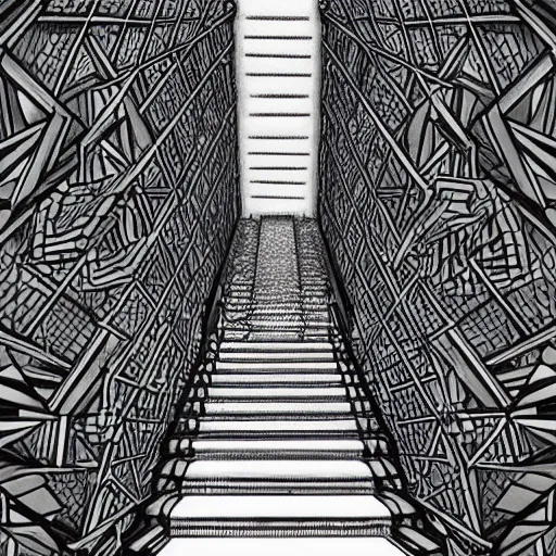 Prompt: a giant wolf in a huge bright maze of many doorways and lots of stairs, many doorways, inside MC Escher architecture, artstation, Junji Ito, epic composition