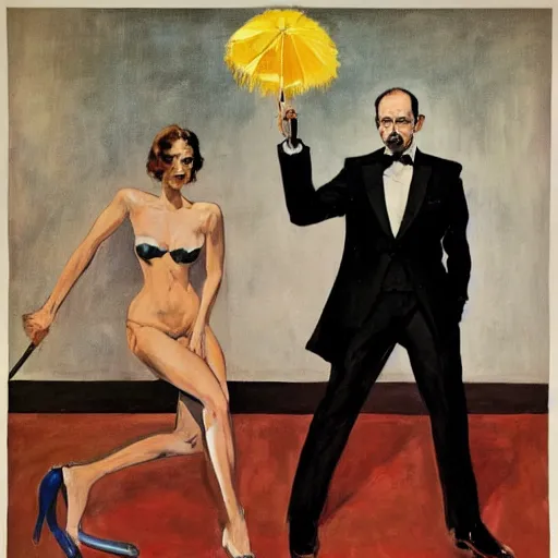 Image similar to sigmund freud as james bond, by robert e. mcginnis, by paula rego, by neo rauch, by eric fischl