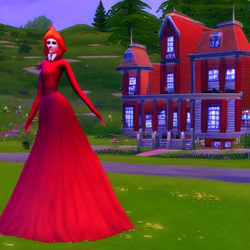 Prompt: the red queen in the sims