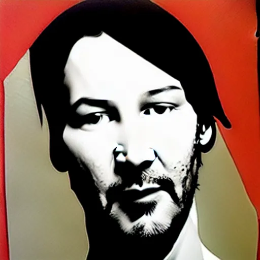 Prompt: portrait of keanu leaves, paper collage, mimmo rotella.