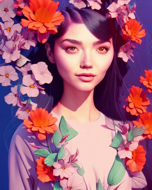 Image similar to richly detailed color illustration of a rotocoped-animation-of-flowers-flowing illustrated by Artgerm and Mina Petrovic and Timothy Kong and Marina Federovna. 3D shadowing