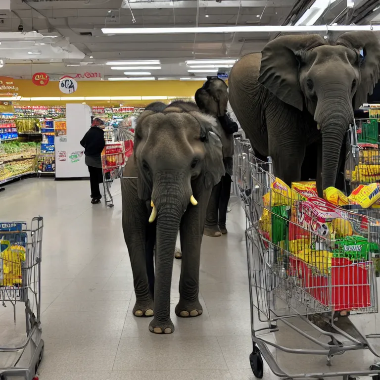 Image similar to An elephant waiting in line at the supermarket