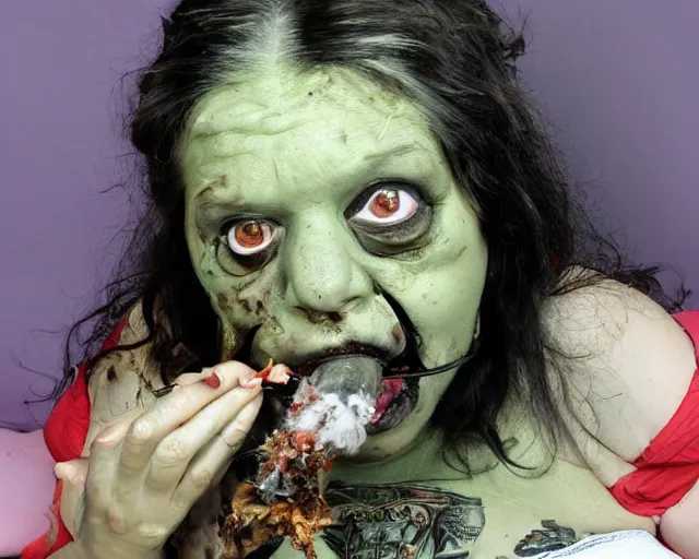 Image similar to fat smelly putrid witch smokin bong. she is rotting.