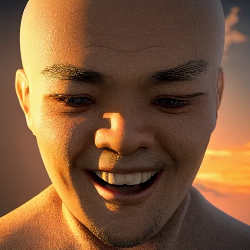 Image similar to a happy monk in perfect harmony with nature is watching the future in the sky. volumetric lighting, sharp focus, ultra detailed, cgsociety - w 1 0 2 4 - n 8 - i