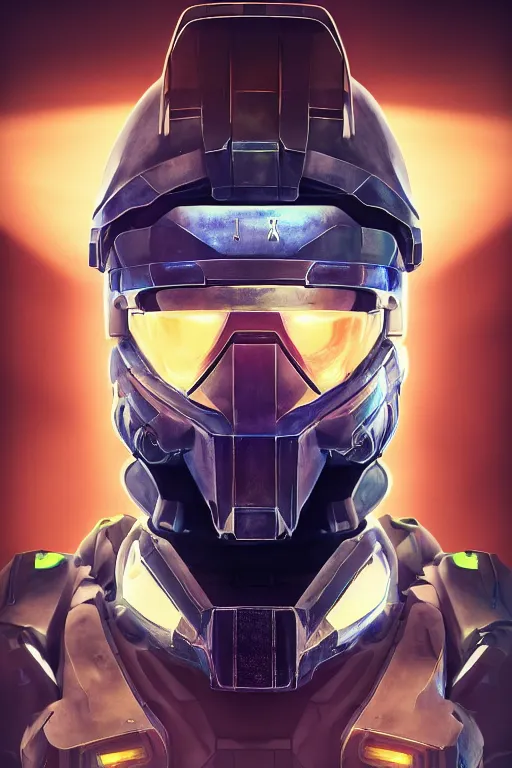 Image similar to robot ninja mask helmet halo master chief radiating a glowing aura global illumination ray tracing hdr fanart arstation by ian pesty and katarzyna da „ bek - chmiel