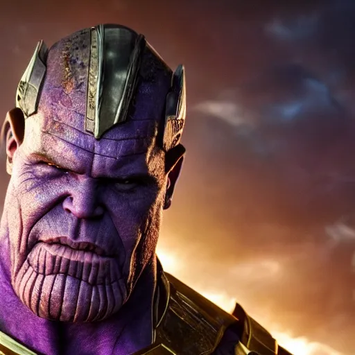 Image similar to a picture of thanos who looks like bruce campbell, infinity wars, ultra realistic, 4 k, ultra high def