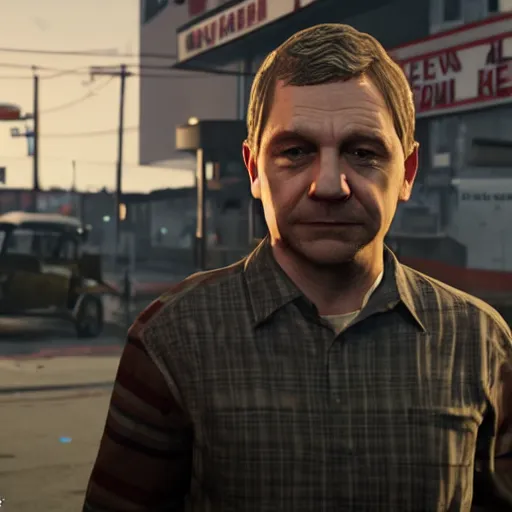 Prompt: martin freeman looks confused in gta 5, a car explodes in the background. unreal engine 4 render 4 k