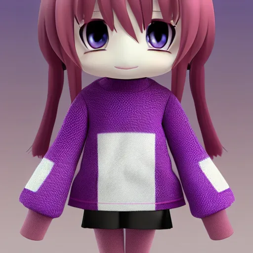 Image similar to cute fumo plush of a girl in a purple sweater with chess pattern on it, anime girl, vray