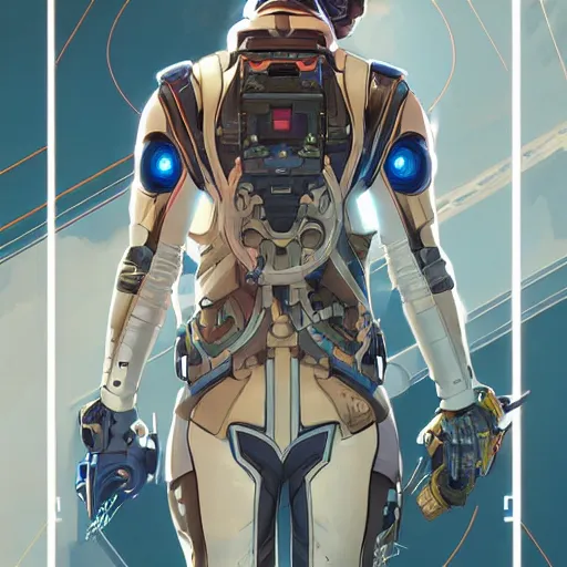 Image similar to symmetry! futuristic armed astronaut, apex legends, illustration, highly detailed, art by artgerm and greg rutkowski and alphonse mucha