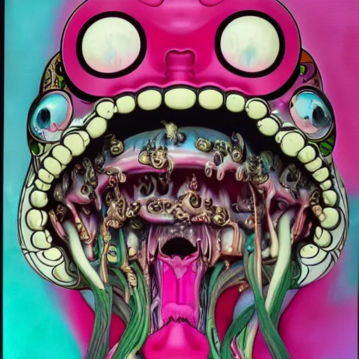 Image similar to pink scream by takashi murakami and h.r. giger, intricately detailed artwork, full 8k high quality resolution, recently just found unknown masterpiece