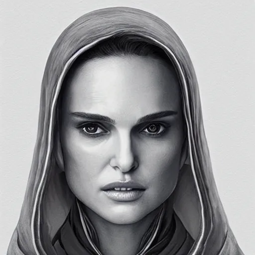 Image similar to natalie portman, three - quarter view, female, jedi master, wearing the traditional jedi robe, beautiful and uniquely odd looking, detailed symmetrical close up portrait, intricate complexity, in the style of artgerm and ilya kuvshinov, magic the gathering, star wars art,