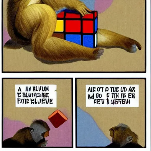 Image similar to a monkey attempts to solve a rubiks cube