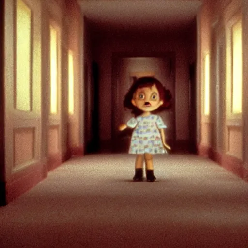 Prompt: film still of The Shining made by Pixar