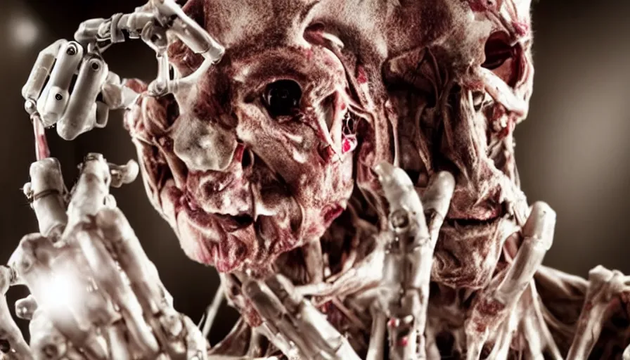 Image similar to big budget horror movie about the body worlds cyborg