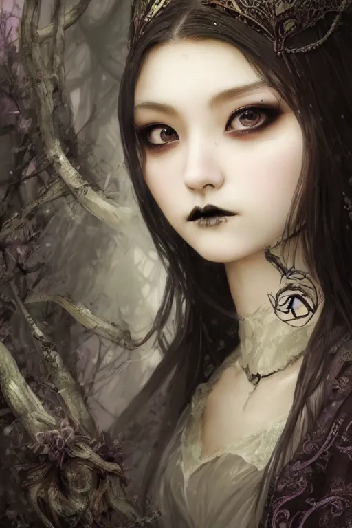 Prompt: beautiful and gothic and victorian young medieval heroine portrait like twice tzuyu+smoky eyes+front face with light flowing hair, ultradetail face, art and illustration by tian zi and craig mullins and WLOP and alphonse mucha, fantasy, intricate complexity, human structure, human anatomy, fantasy character concept, watermark, blurry, hyperrealism 8k