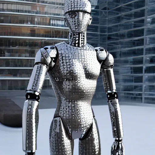 Image similar to made of ice, a realistic detailed photo of a guy who is an attractive humanoid who is half robot and half humanoid, who is a male android, on display, blank stare, showing off his muscles, shiny skin, posing like a statue, by the pool, frozen ice statue, f 1 driver max verstappen, humanoid robot