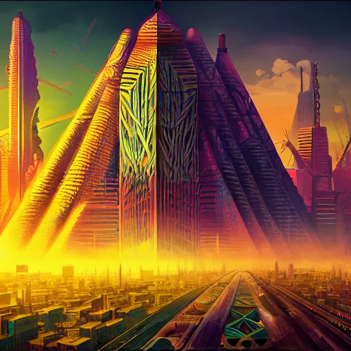 Image similar to matte painting of the sacred geometry of cyberpunk, brilliant colors, extremely detailed, very very detailed, in the style of alena aenami by Alex grey, HD, 4k, 8k