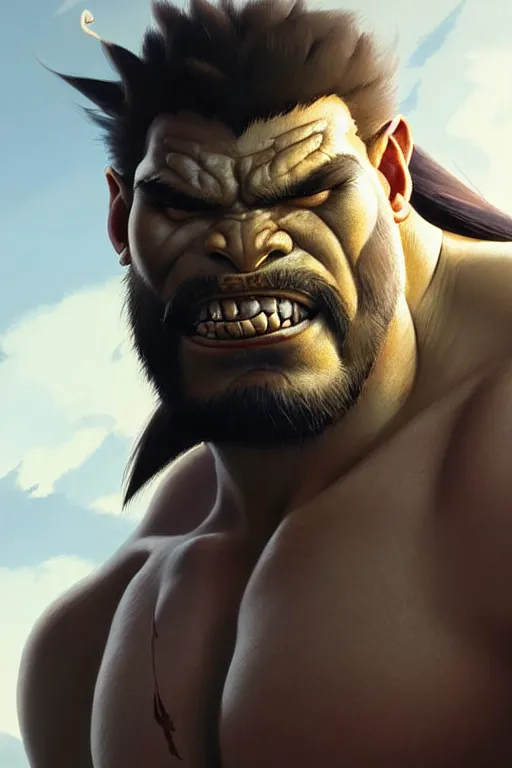 Image similar to orc barbarian male, finely detailed perfect face, exquisite details, earth magic, mid view, design on a white background, by studio muti, greg rutkowski makoto shinkai takashi takeuchi studio ghibli