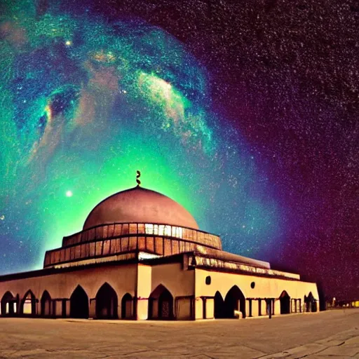 Image similar to mosque surrounded by nebula clouds