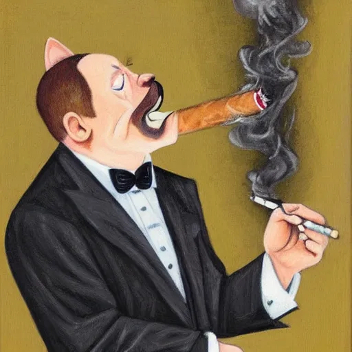 Image similar to cat in suit smoking cigar, portrait,