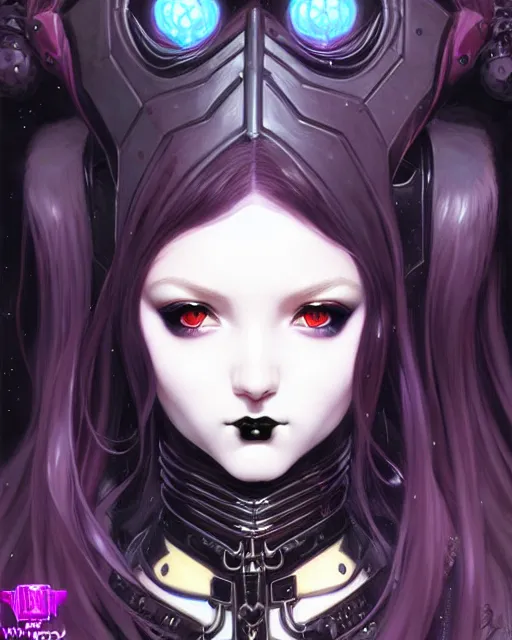 Image similar to portrait of beautiful cute goth girl in warhammer cyber armor, art by kuvshinov ilya and wayne barlowe and gustav klimt and artgerm and wlop