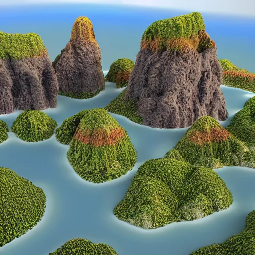 Prompt: 3d render overlooking fantasy valley floating islands