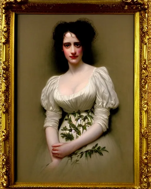 Image similar to portrait en buste of eva green vesper lynd vannessa ives by Hughes Merle, by Pierre Auguste Cot, perfectly detailed eyes, realistic fabric, abundant detail