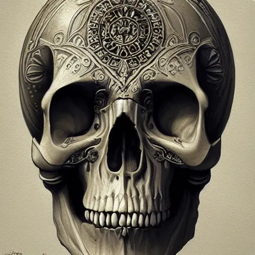 Image similar to portrait of an ancient astronaut, skull, intricate, detailed, ornate, by Mandy Jurgens