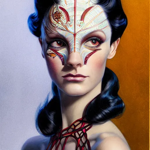 Image similar to a streamline moderne, art nouveau, multi - ethnic and multi - racial portrait in the style of charlie bowater, and in the style of donato giancola, and in the style of charles dulac. clear, very large eyes. symmetry, ultrasharp focus, volumetric lighting, photorealistic digital painting, intricate, elegant, highly detailed, centered.