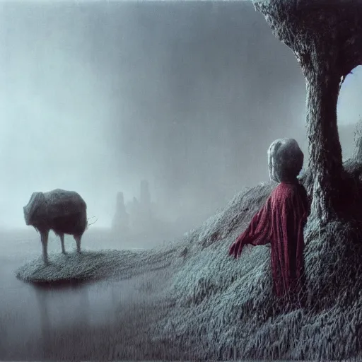 Image similar to ( ( ( ( ( by beksinski ) ) ) ) ), by zawadzki, victorian fables, haunting, photorealism, octane render, highly detailed, 8 k,