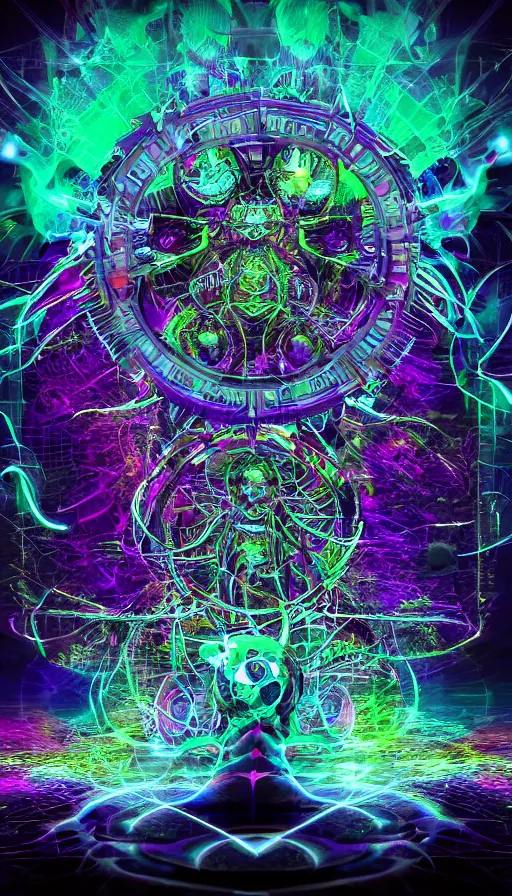 Prompt: psytrance artwork, with 3 d render